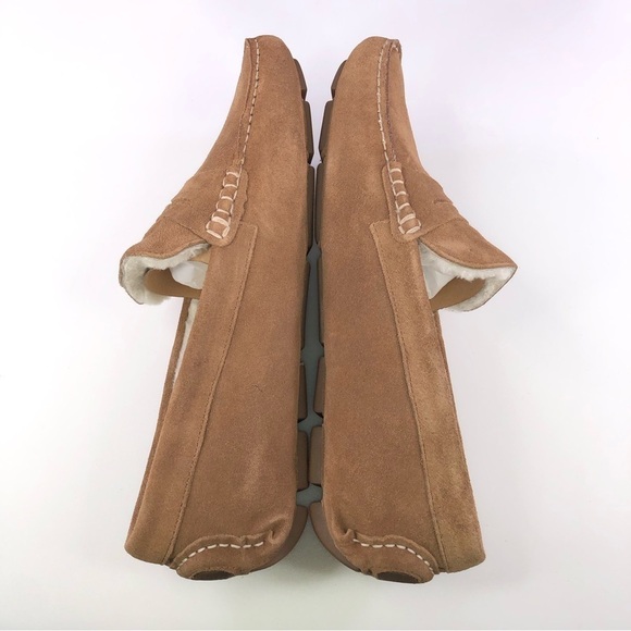 The Men's Store at Bloomingdale's Shearling Slippers Tan/Natural Suede Loafers - Picture 3 of 9